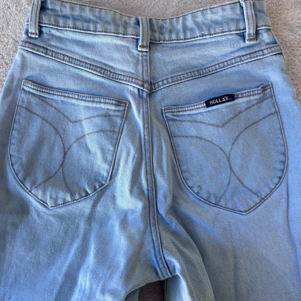 Rollas High Rise Wide Leg Jeans Light Wash Raw Hem Size 25 7 Front Patch Pockets - Picture 2 of 10